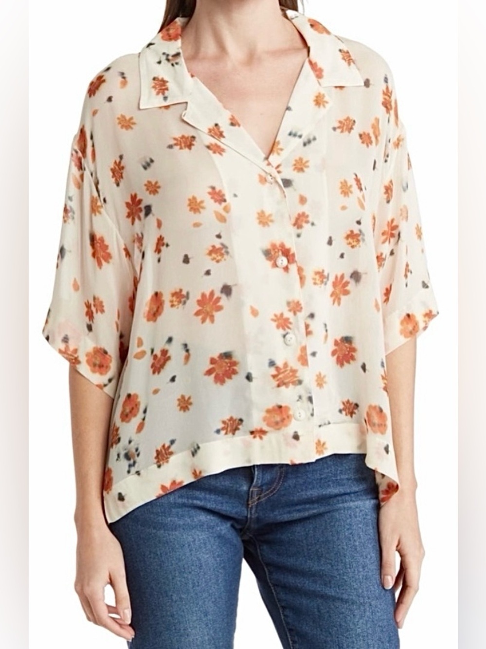 SOLD OUT Rag & Bone Floral Camp Shirt XS Pink Ivory Button Up Blouse NWT